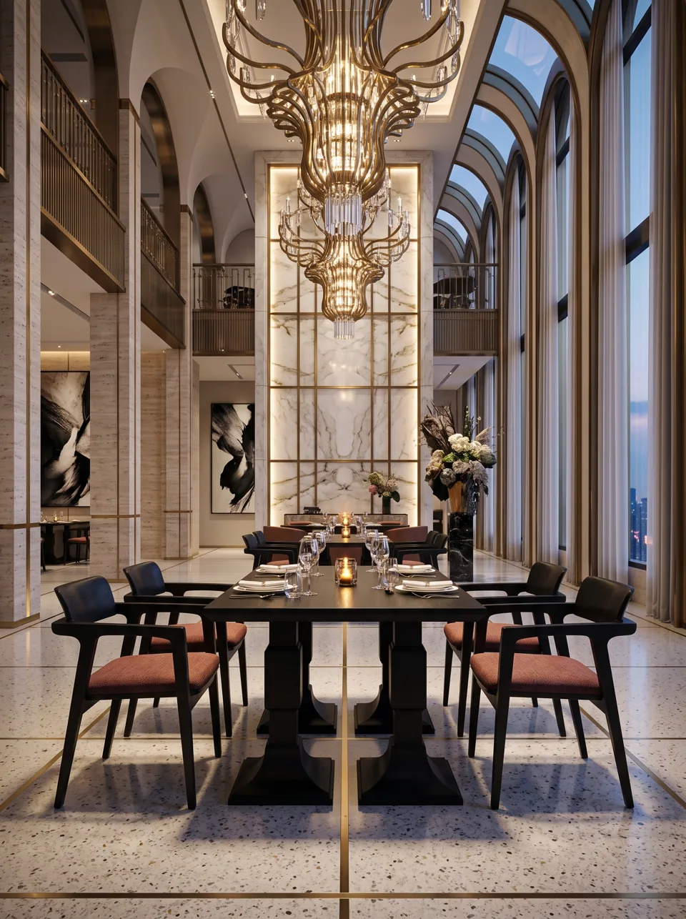 Black Lacquer Pedestal Dining Set view 3