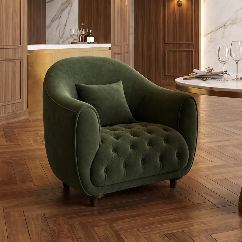 Olive Button-Front Tub Chair