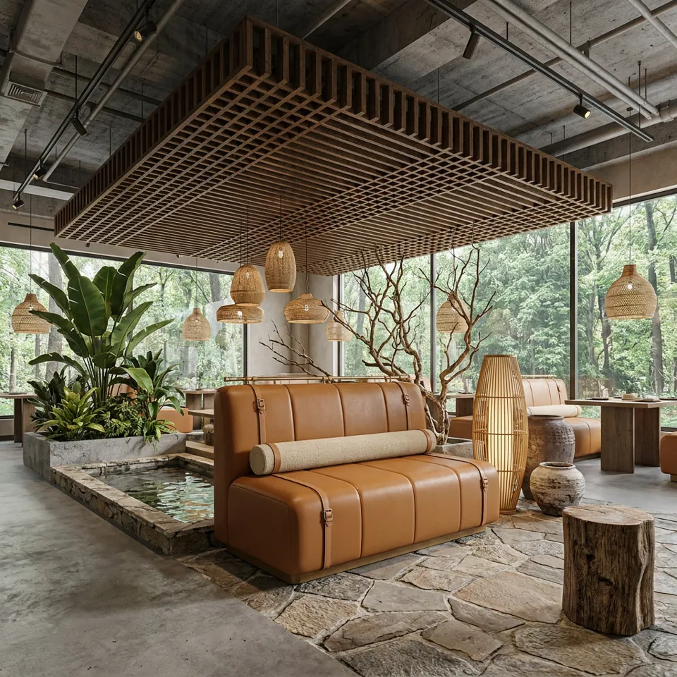 Strapped Leather Booth Settee