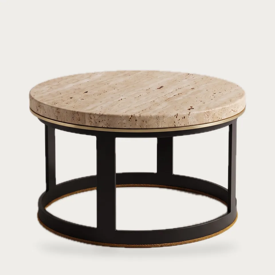 Travertine Drum Coffee Table view 2