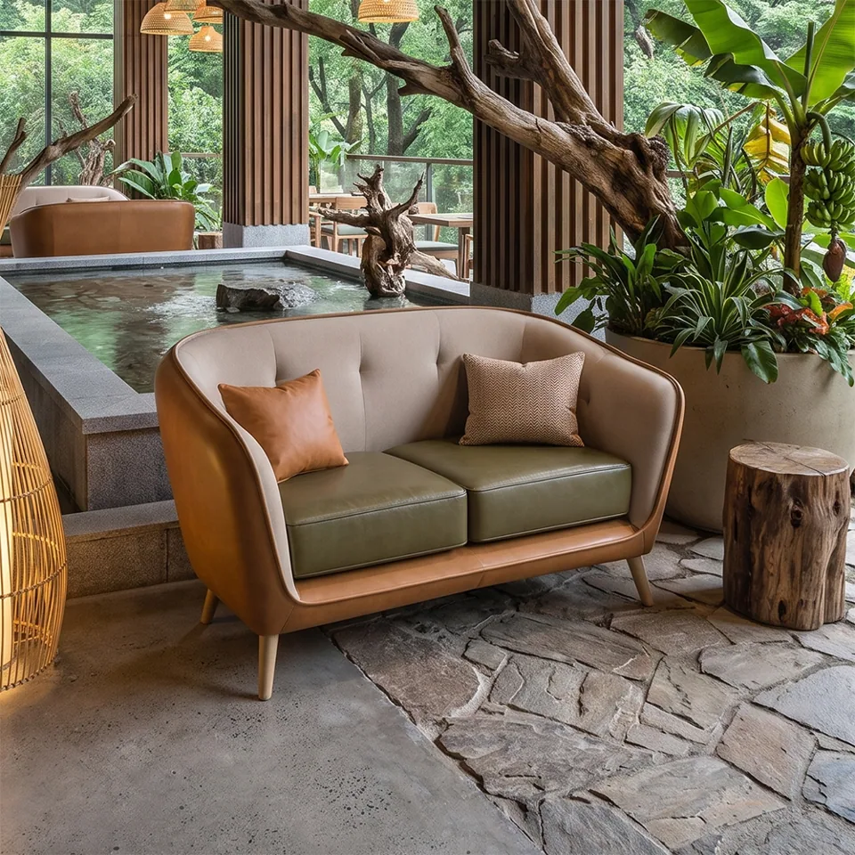 Two-Tone Shell Leather Loveseat