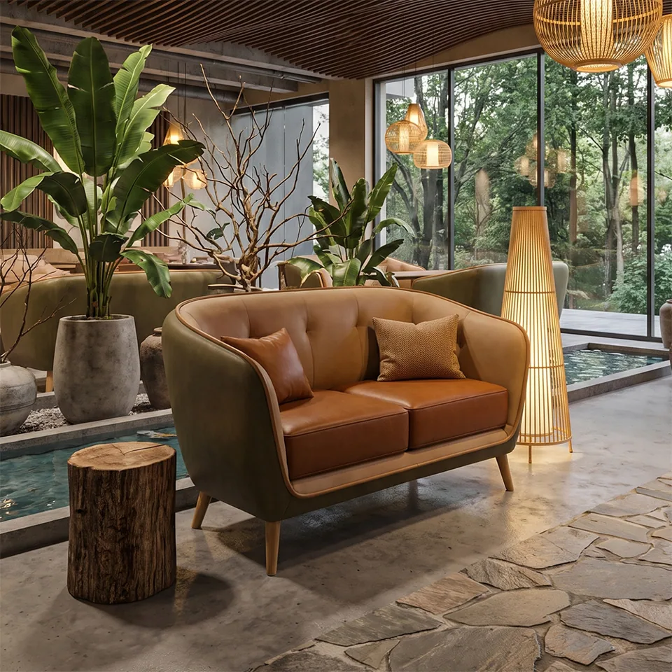 Two-Tone Shell Leather Loveseat view 2