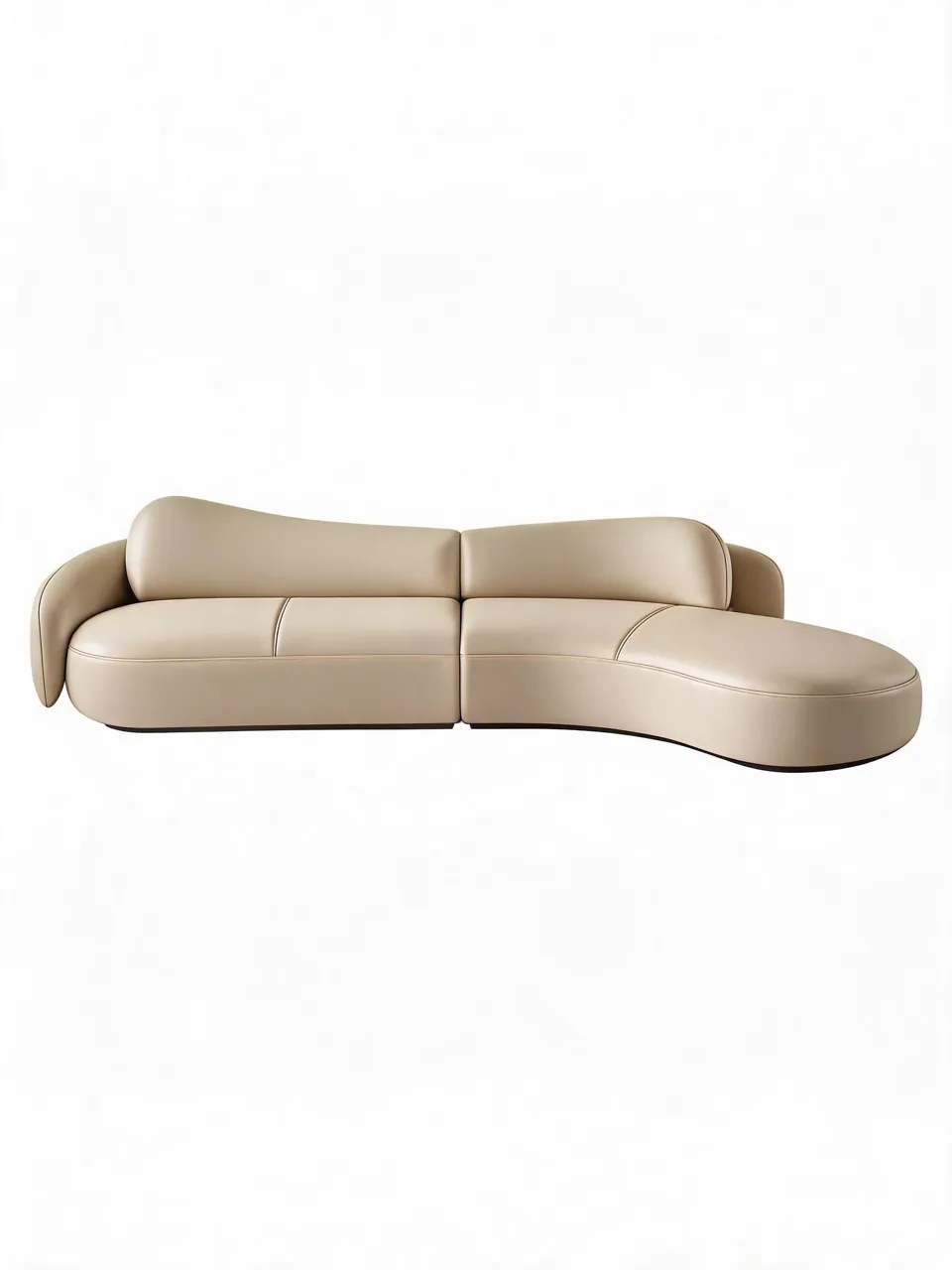 Wave-Back Leather Chaise Sofa