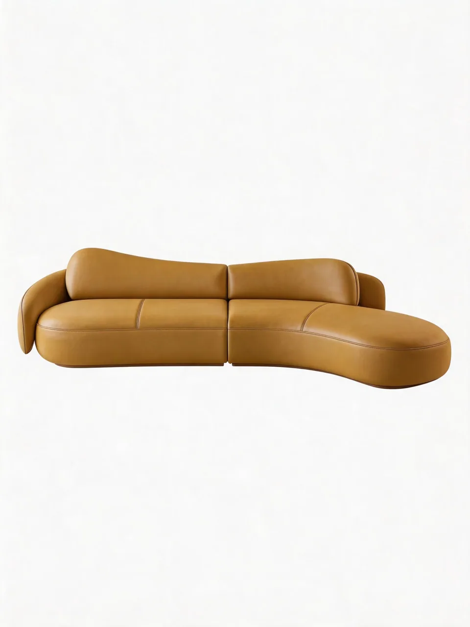 Wave-Back Leather Chaise Sofa view 2