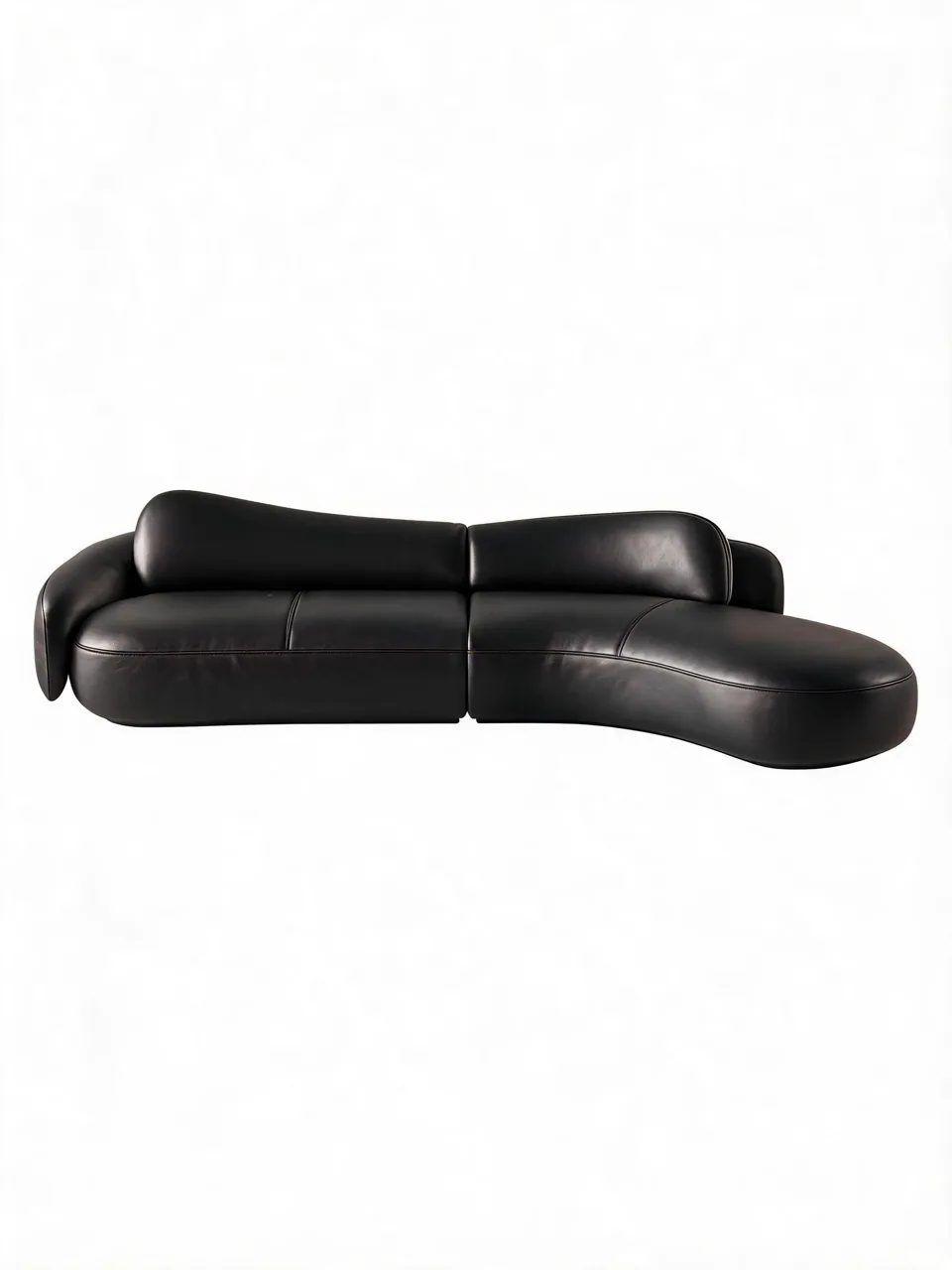 Wave-Back Leather Chaise Sofa view 3