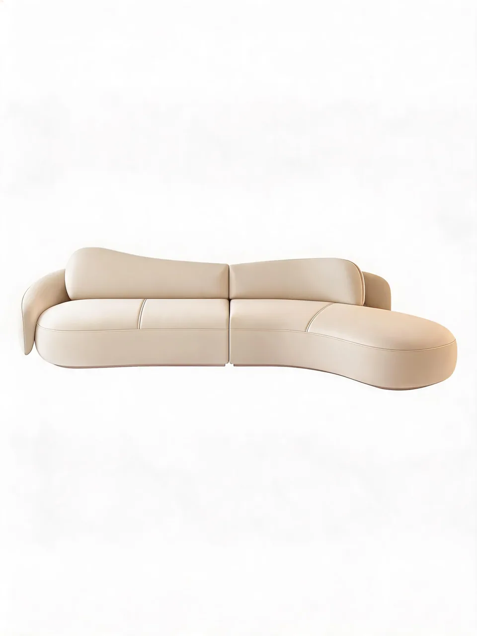 Wave-Back Leather Chaise Sofa view 5